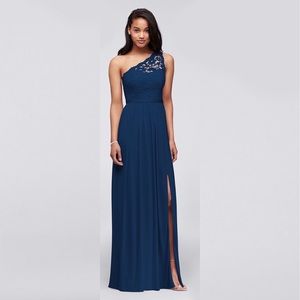 DAVID’S BRIDAL | NWT Navy One- Shoulder Lace Dress